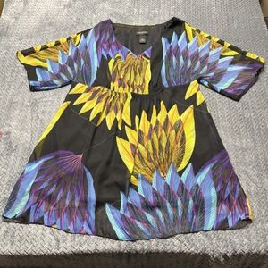 Lane Bryant Black Feather Print Mini Shift Dress‎ Size 14/16 Lined Wearable Art